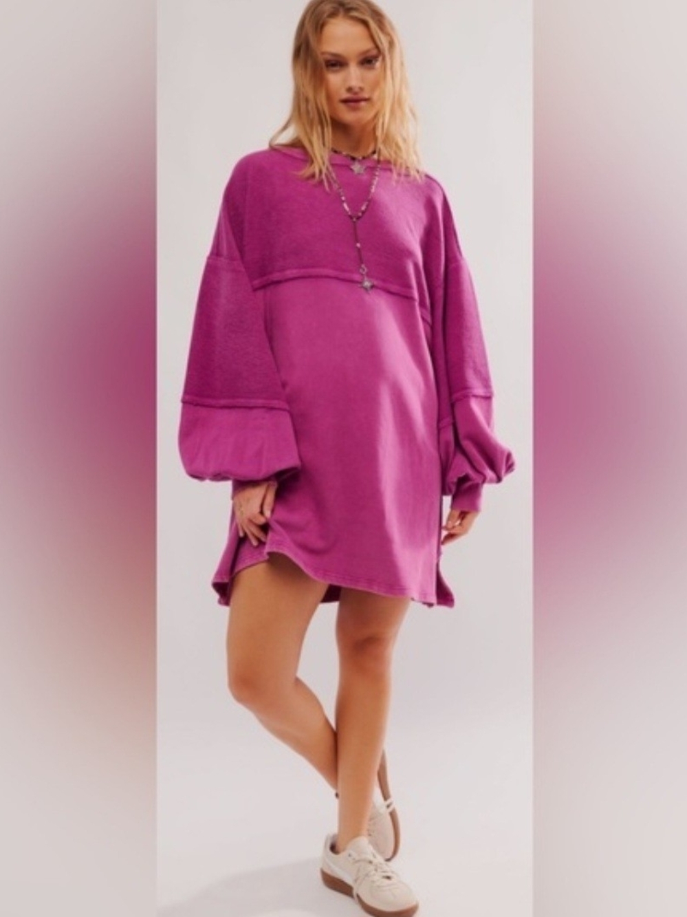 Free People We The Free Coastal Crew Sweatshirt Very Berry Pink NWT M Boho FP